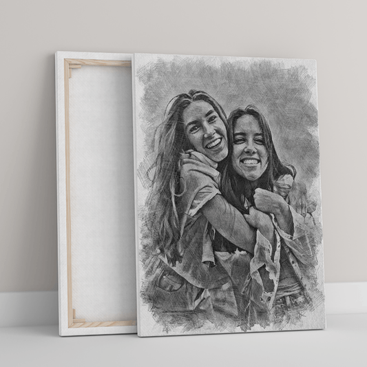 Najlepsza przyjaciółka szkic ołówkiem - druk na płótnie, spersonalizowany prezent dla przyjaciółki - Adamell.pl