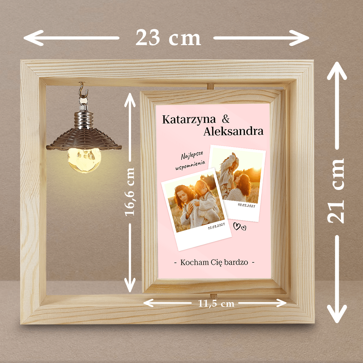 Najlepsze wspomnienia - Druk na szkle w drewnianej ramce + led, spersonalizowany prezent dla mamy - Adamell.pl