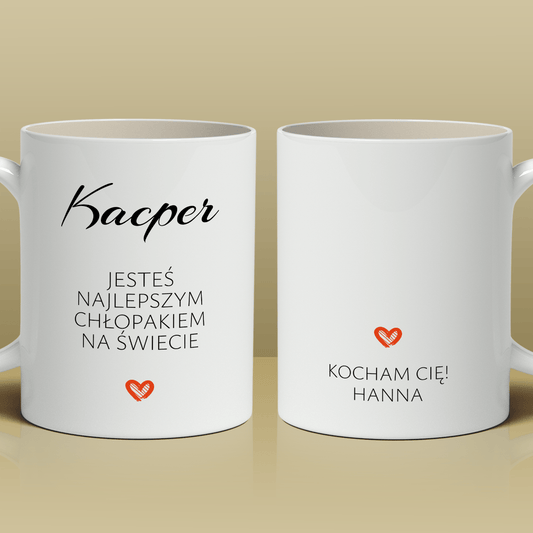 Najlepszy na świecie - Kubek z nadrukiem, spersonalizowany prezent dla chłopaka - Adamell.pl