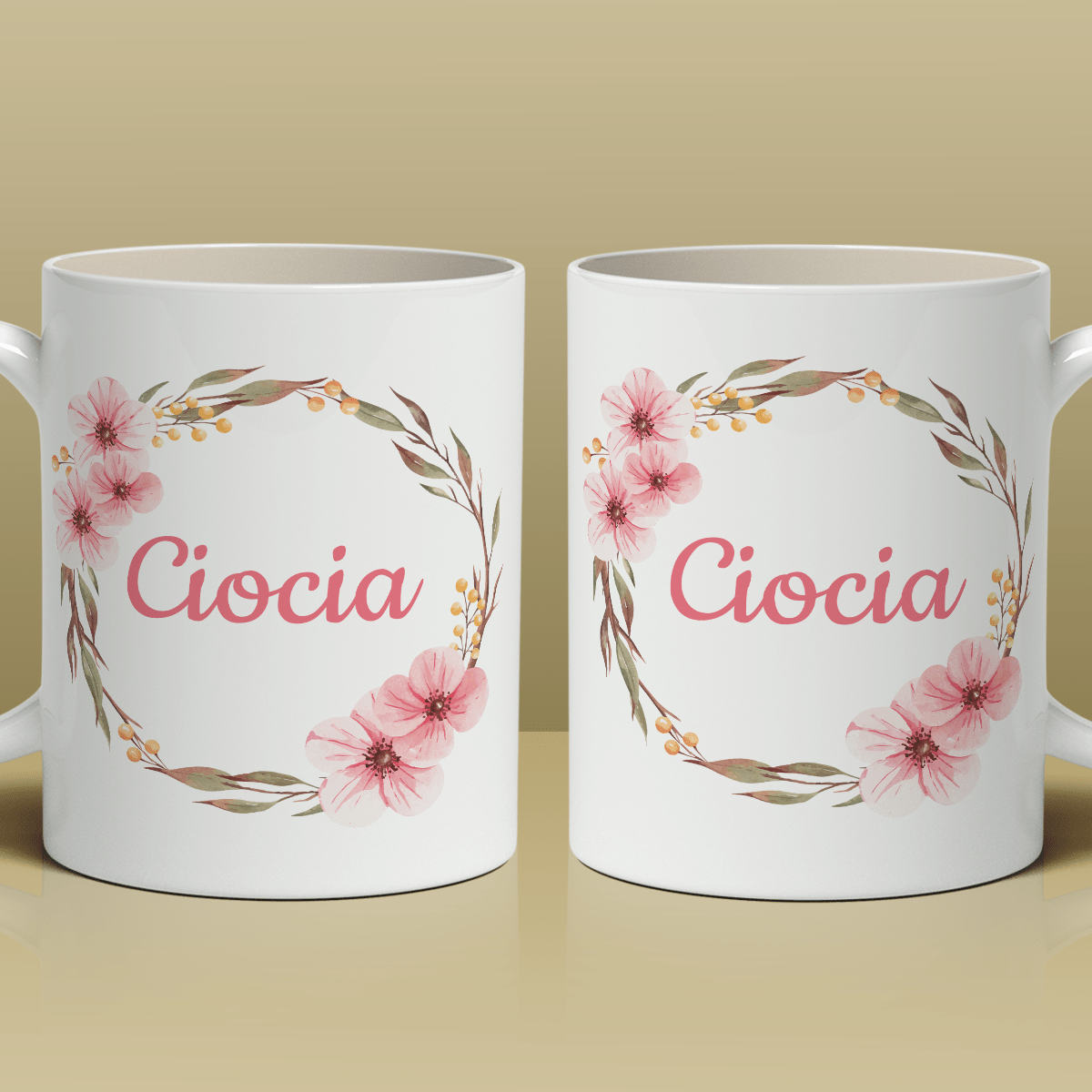 Napis Ciocia z kwiatowym motywem - 1x Kubek z nadrukiem, prezent dla cioci - Adamell.pl
