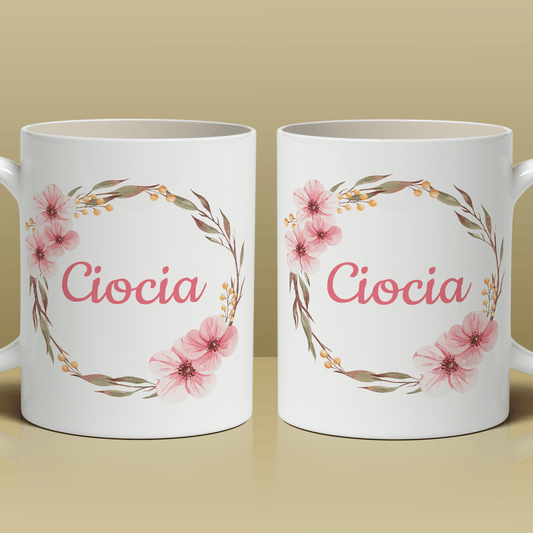 Napis Ciocia z kwiatowym motywem - 1x Kubek z nadrukiem, prezent dla cioci - Adamell.pl