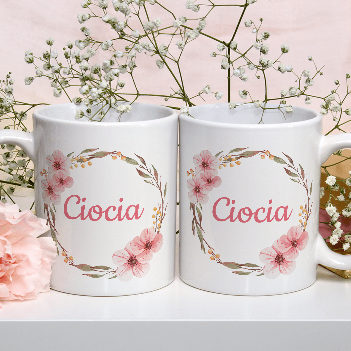 Napis Ciocia z kwiatowym motywem - 1x Kubek z nadrukiem, prezent dla cioci - Adamell.pl