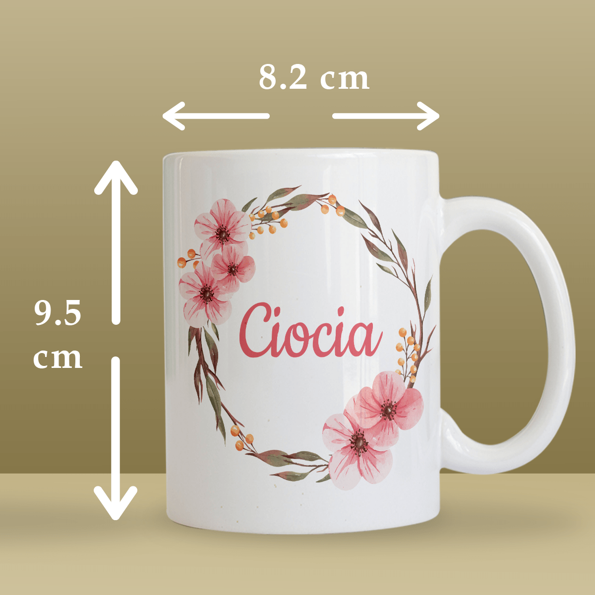 Napis Ciocia z kwiatowym motywem - 1x Kubek z nadrukiem, prezent dla cioci - Adamell.pl