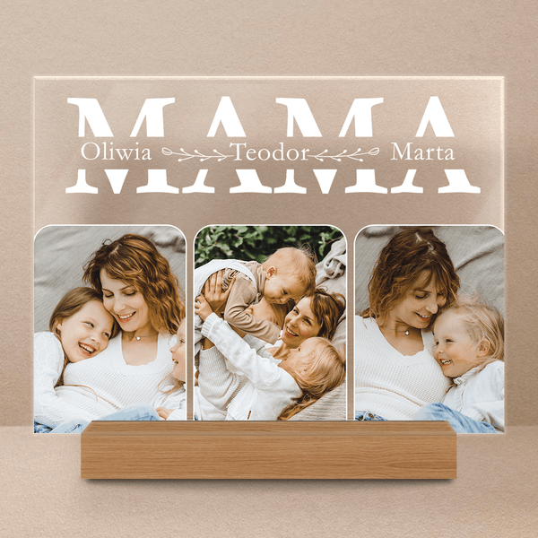 Napis MAMA + Imiona i zdjęcia - Druk na szkle, spersonalizowany prezent dla mamy - Adamell.pl
