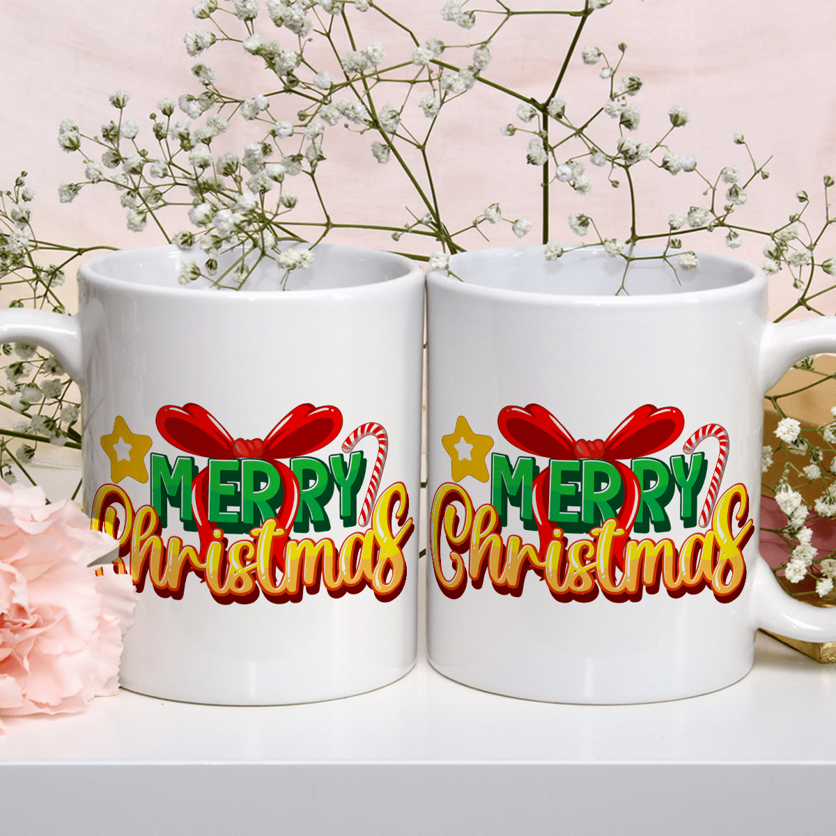Napis Merry Christmas - 1x Kubek z nadrukiem, prezent dla siostry - Adamell.pl