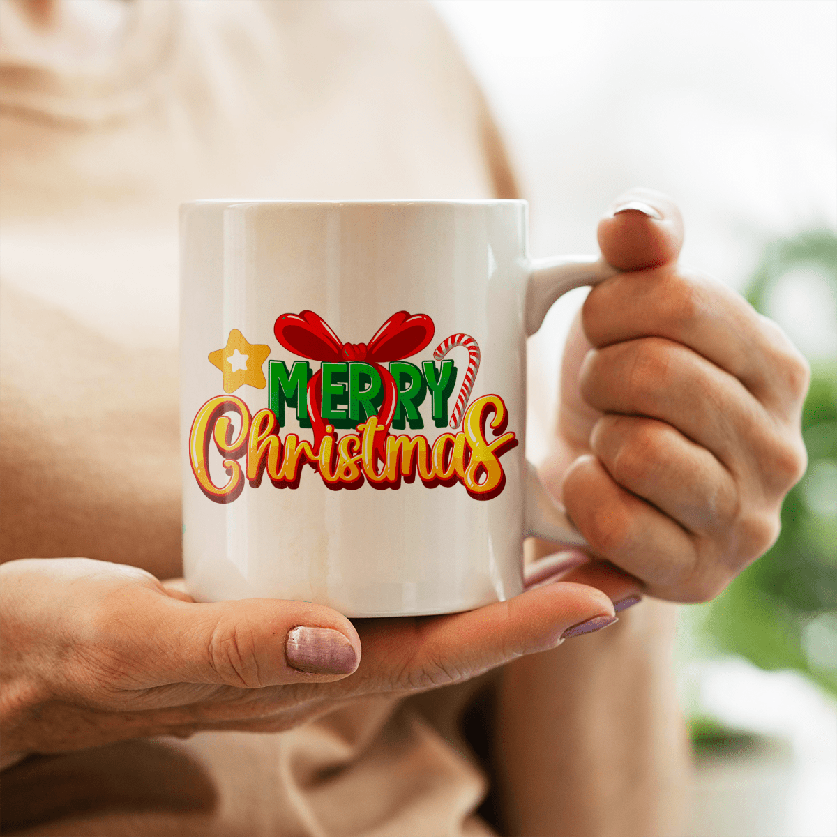 Napis Merry Christmas - 1x Kubek z nadrukiem, prezent dla siostry - Adamell.pl