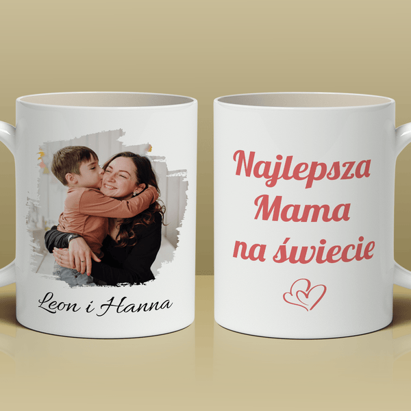 Napis najlepsza mama + zdjęcie - 1x Kubek z nadrukiem, spersonalizowany prezent dla mamy - Adamell.pl