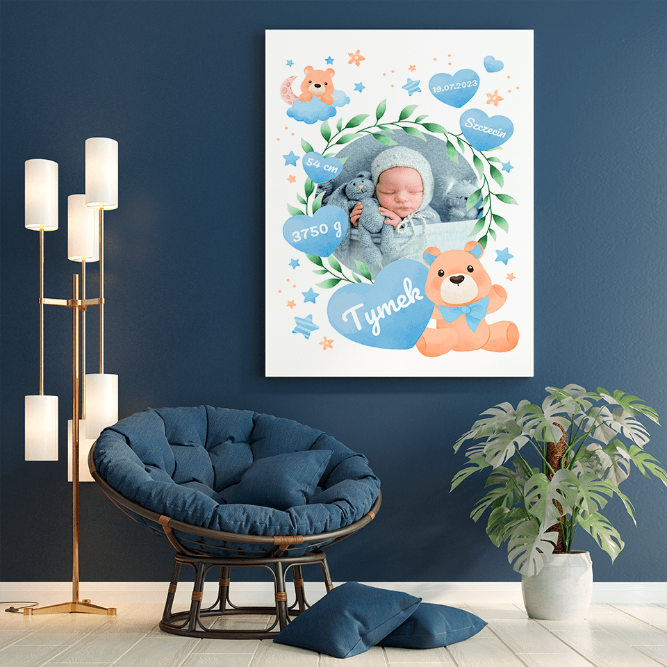 Narodziny smyka - druk na płótnie, spersonalizowany prezent dla dziecka - Adamell.pl