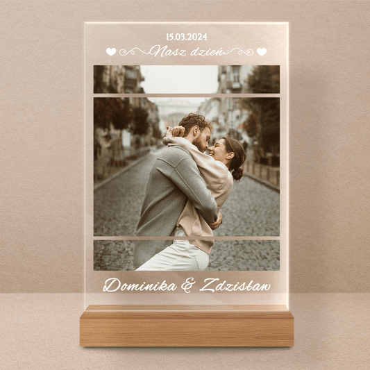 Nasz dzień + zdjecie - Druk na szkle, spersonalizowany prezent dla pary - Adamell.pl