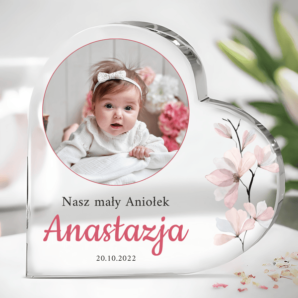 Nasz kochany aniołek - Szklane serce, spersonalizowany prezent dla rodziców - Adamell.pl