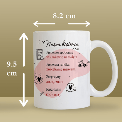Nasza historia - Zestaw 2 x Kubek z nadrukiem, spersonalizowany prezent dla pary - Adamell.pl