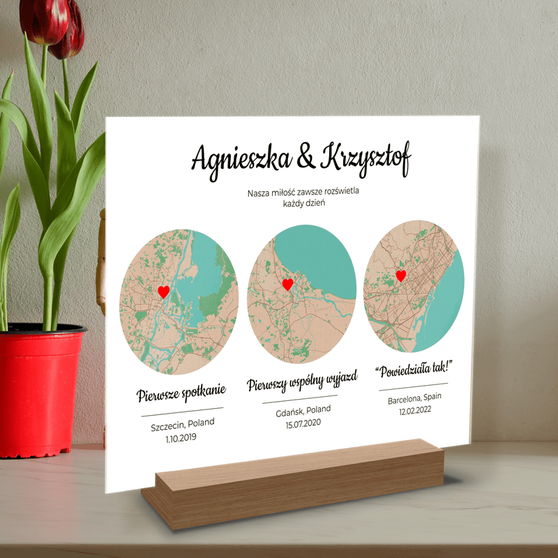 Nasza mapa wspomnień - Druk na szkle, spersonalizowany prezent dla pary - Adamell.pl
