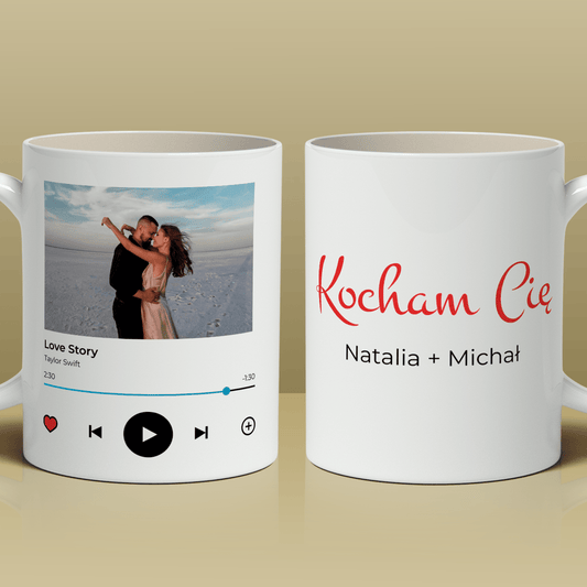 Nasza piosenka + zdjęcie - 1 x Kubek z nadrukiem, spersonalizowany prezent dla pary - Adamell.pl
