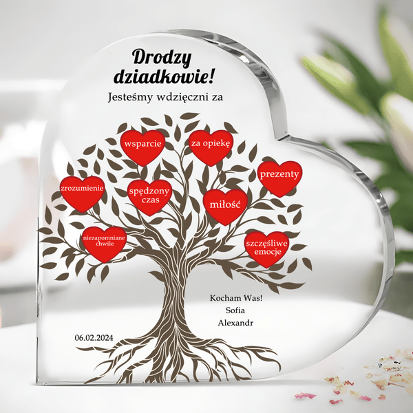 Nasza wdzięczność - Szklane serce, spersonalizowany prezent dla dziadków - Adamell.pl