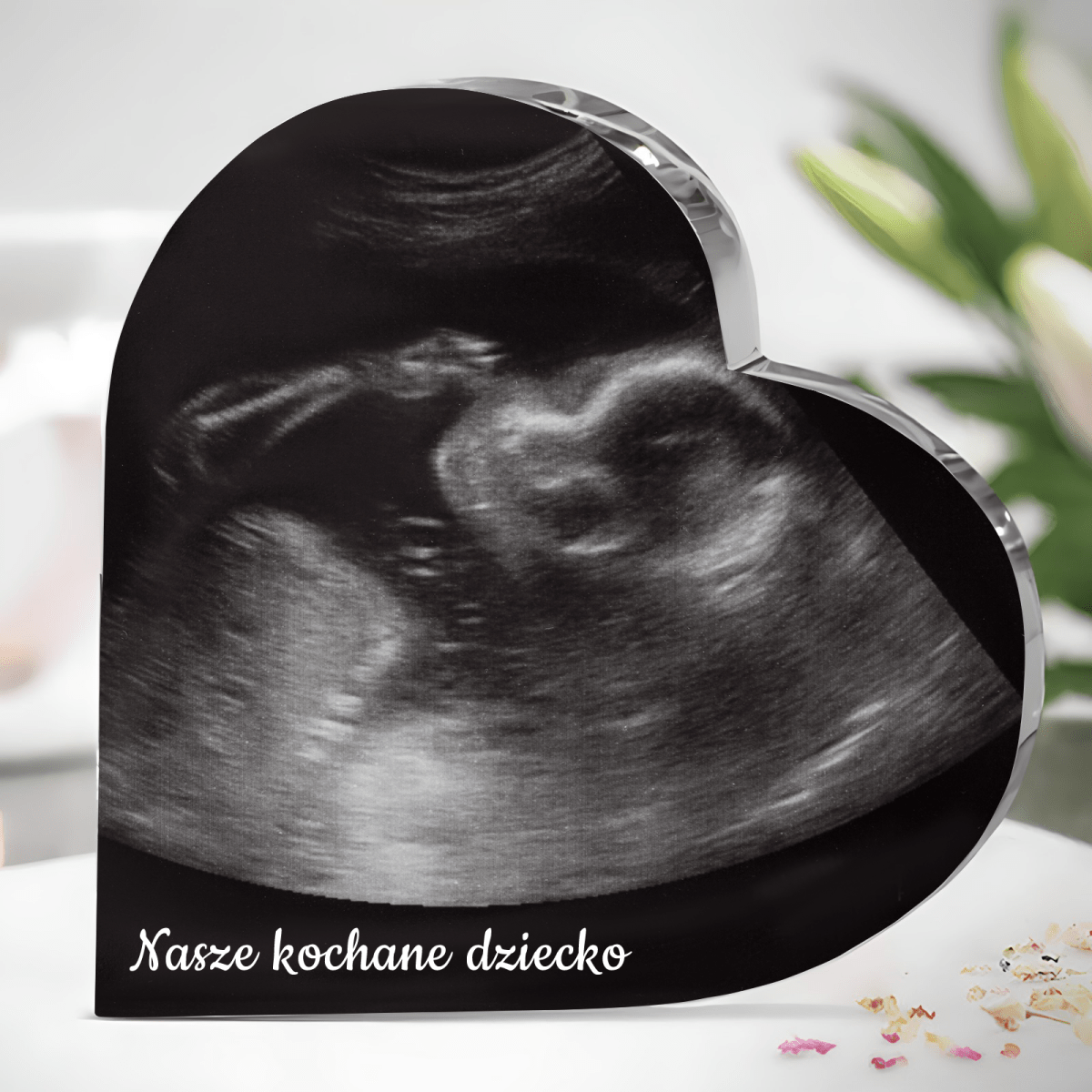 Nasze kochane dziecko - Szklane serce, spersonalizowany prezent dla rodziców - Adamell.pl