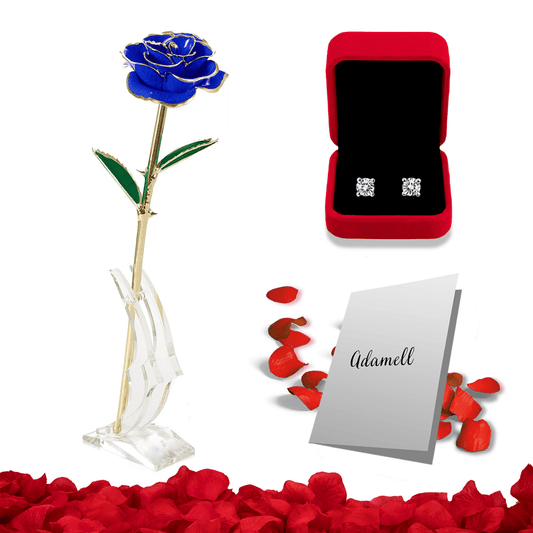 Niebieska Wieczna Róża Otulona 24K złotem + GRATISY - Adamell.pl