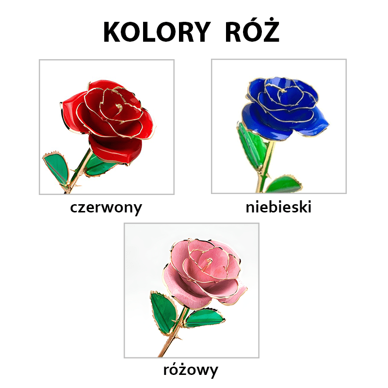 Niebieska Wieczna Róża Otulona 24K złotem + GRATISY - Adamell.pl