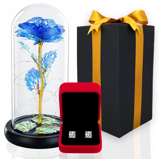 Niebieska Wieczna róża świecąca w szkle LED + GRATISY | Prezent na święta, dla mamy, na walentynki, dla dziewczyny, kobiety, dla niej, na urodziny - Adamell.pl - Wyjątkowe Prezenty