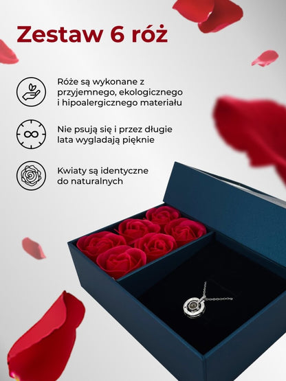 Niebieskie Pudełko z Różami na biżuterię + łańcuszek, Wyjatkowy pomysł na prezent dla dziewczyny, przyjaciółki, kobiety, na walentynki, na 18 urodziny - Adamell.pl - Wyjątkowe Prezenty