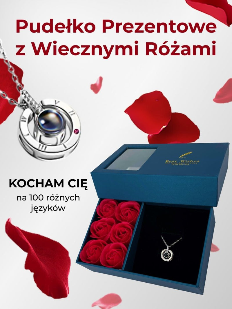 Niebieskie Pudełko z Różami na biżuterię + łańcuszek, Wyjatkowy pomysł na prezent dla dziewczyny, przyjaciółki, kobiety, na walentynki, na 18 urodziny - Adamell.pl - Wyjątkowe Prezenty