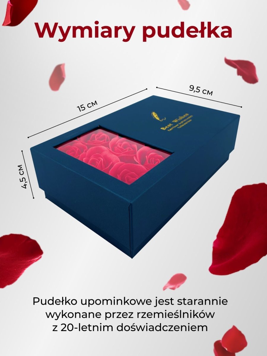 Niebieskie Pudełko z Różami na biżuterię + łańcuszek, Wyjatkowy pomysł na prezent dla dziewczyny, przyjaciółki, kobiety, na walentynki, na 18 urodziny - Adamell.pl - Wyjątkowe Prezenty