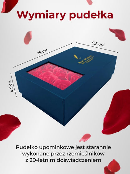 Niebieskie Pudełko z Różami na biżuterię + łańcuszek, Wyjatkowy pomysł na prezent dla dziewczyny, przyjaciółki, kobiety, na walentynki, na 18 urodziny - Adamell.pl - Wyjątkowe Prezenty