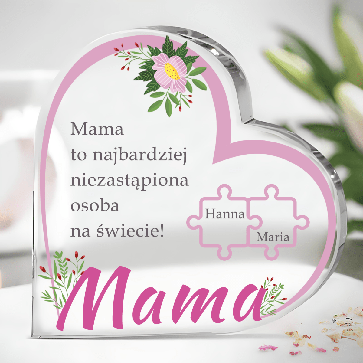 Niezastąpiona mama - Szklane serce, spersonalizowany prezent dla mamy - Adamell.pl