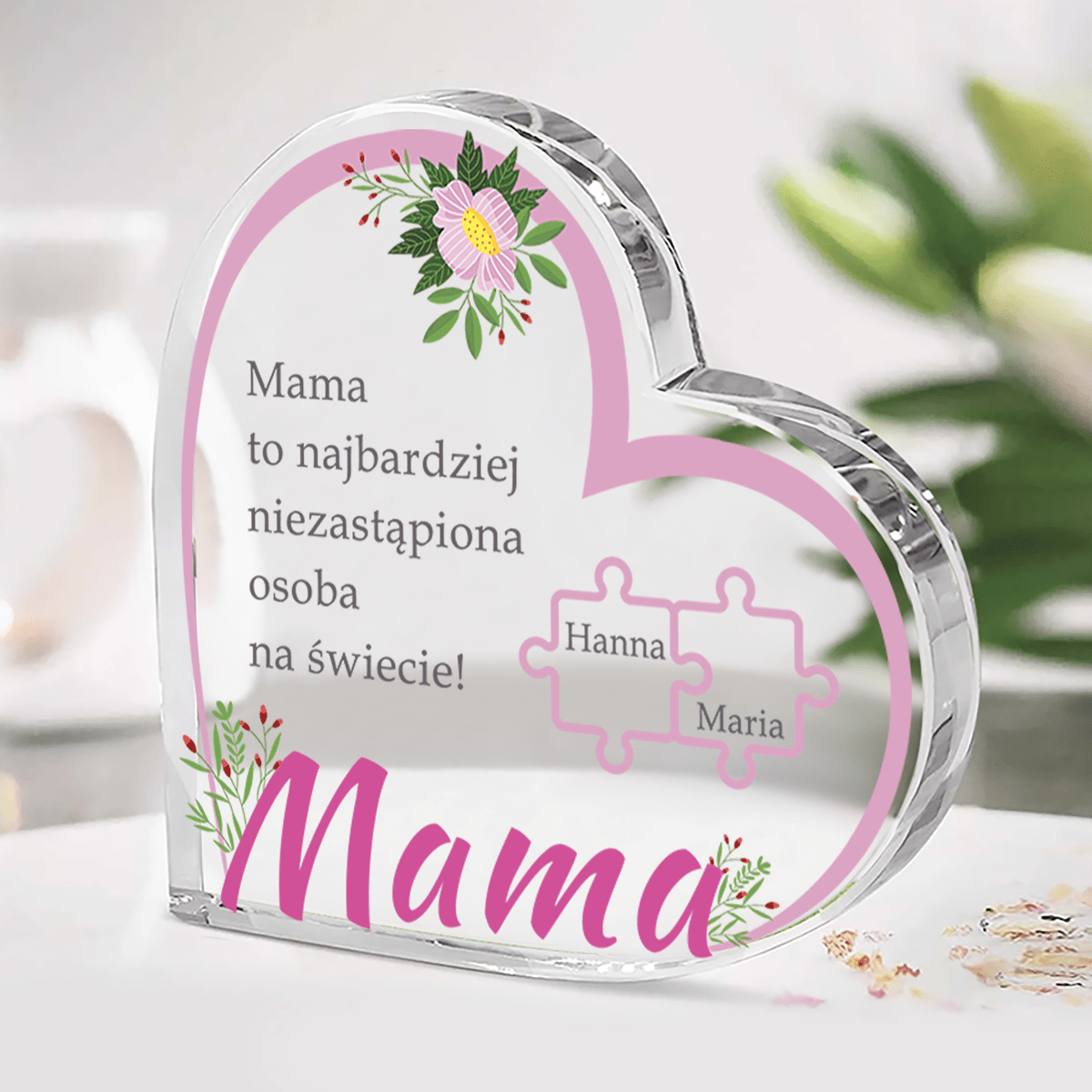 Niezastąpiona mama - Szklane serce, spersonalizowany prezent dla mamy - Adamell.pl