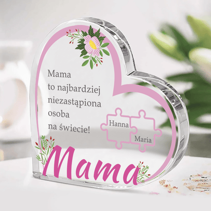 Niezastąpiona mama - Szklane serce, spersonalizowany prezent dla mamy - Adamell.pl