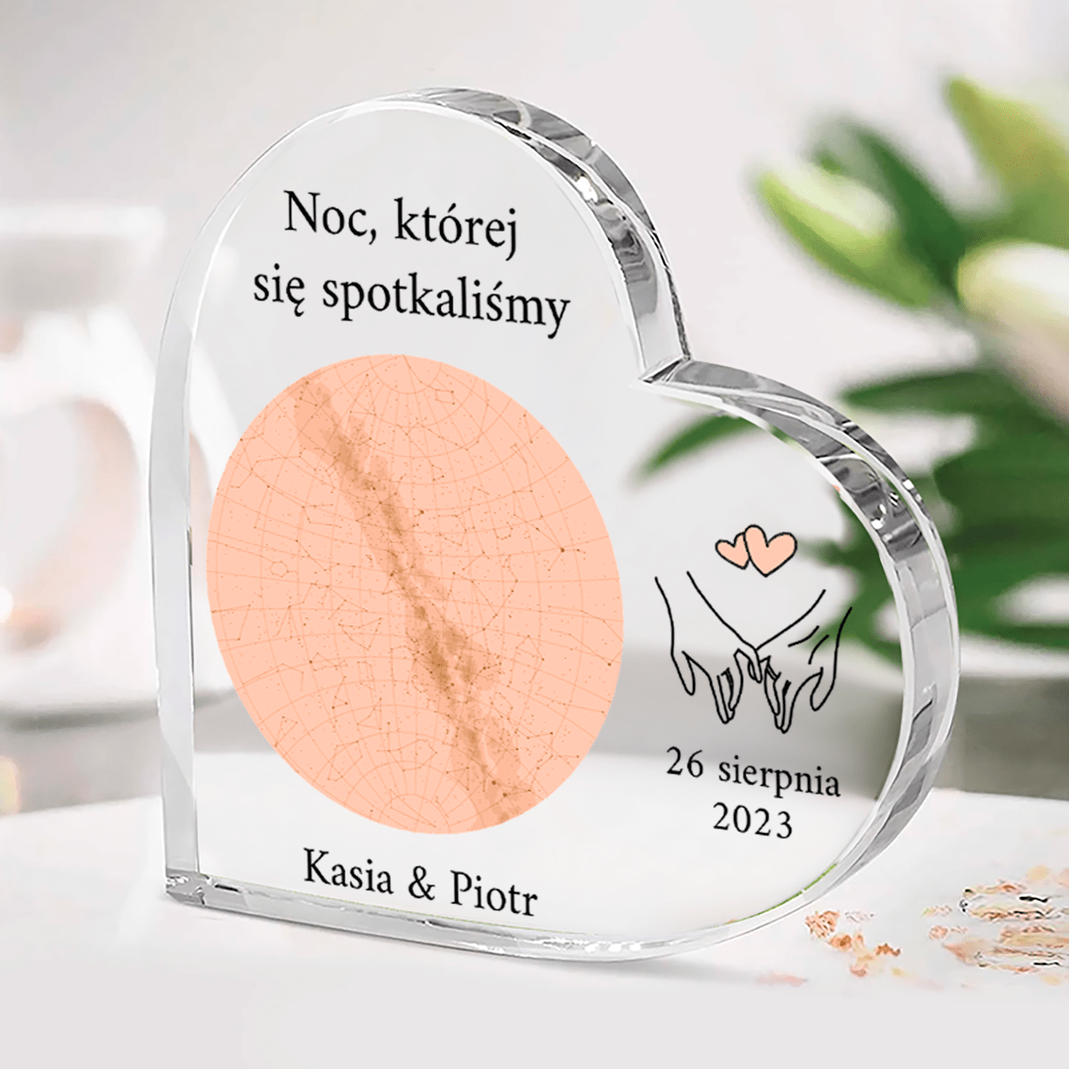 Noc spotkania - Szklane serce, spersonalizowany prezent dla niego - Adamell.pl