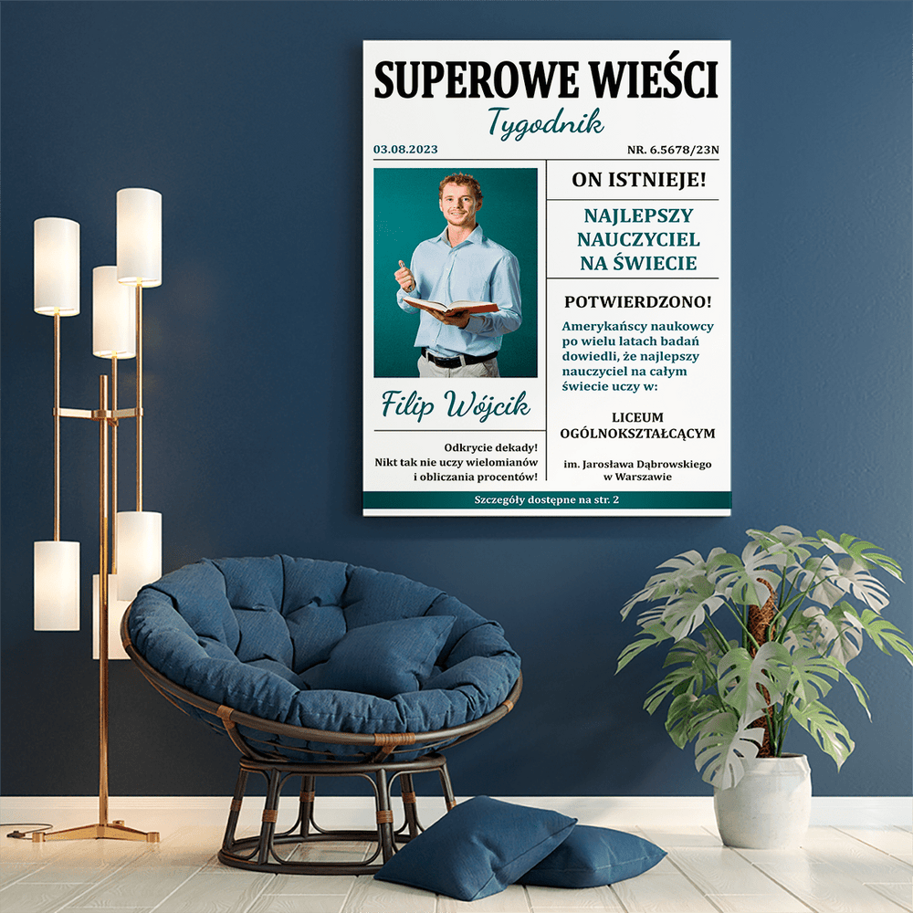 Okładka tygodnika - druk na płótnie, spersonalizowany prezent dla nauczyciela - Adamell.pl
