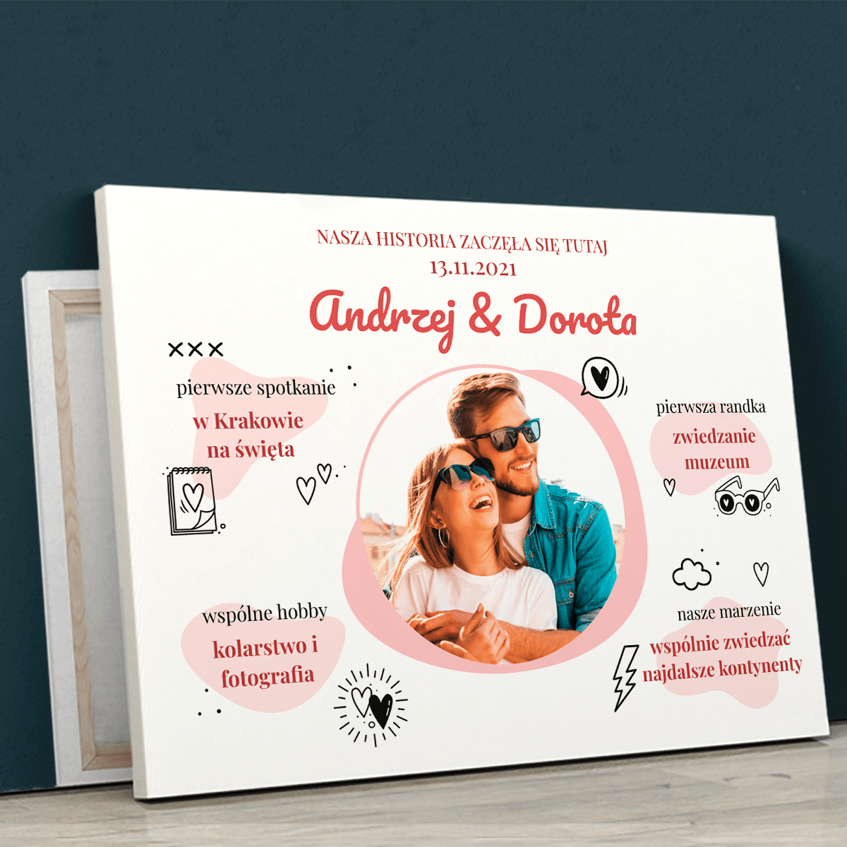 Pamiątka dla pary - druk na płótnie, spersonalizowany prezent dla pary - Adamell.pl