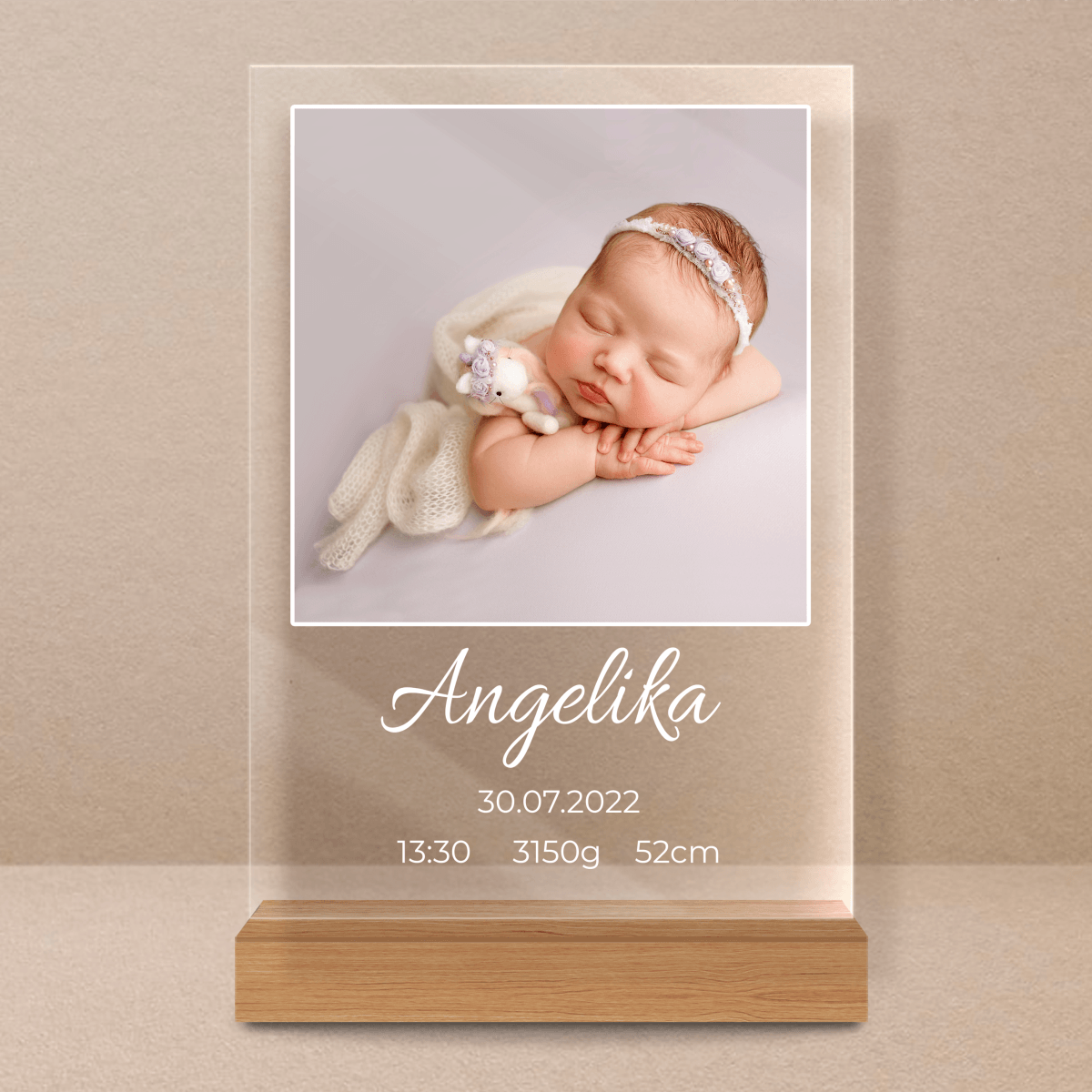 Pamiątka narodzin - Druk na szkle, spersonalizowany prezent dla dziecka - Adamell.pl - Wyjątkowe Prezenty