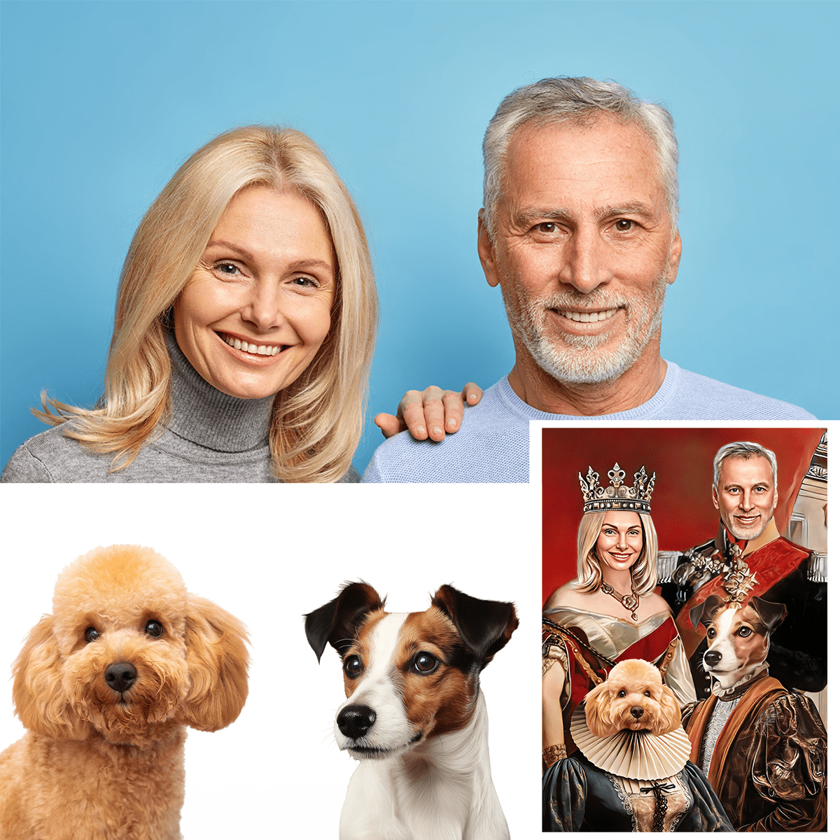 Para królewska z psami - druk na płótnie, spersonalizowany prezent dla pary - Adamell.pl