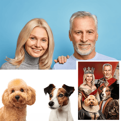 Para królewska z psami - druk na płótnie, spersonalizowany prezent dla pary - Adamell.pl