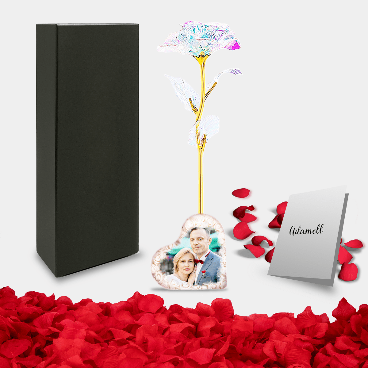 Personalizowana róża wieczna świecąca z nadrukiem + GRATISY - Adamell.pl