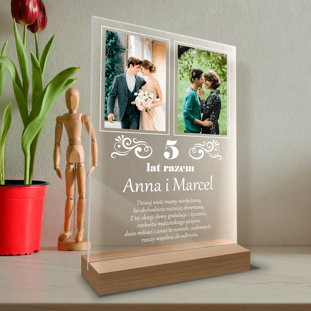 Piąta rocznica ślubu - Druk na szkle, spersonalizowany prezent dla pary - Adamell.pl