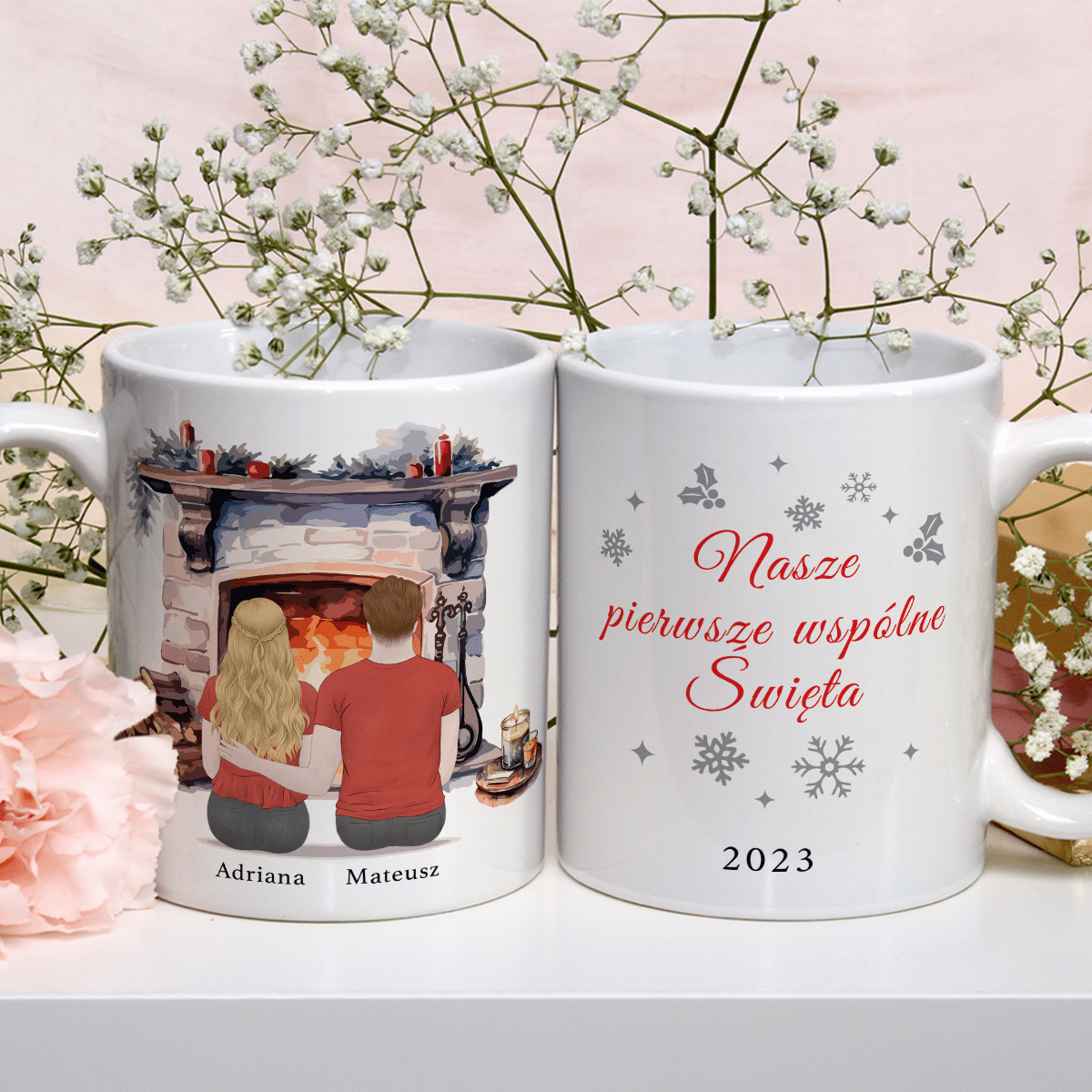 Pierwsze wspólne święta - 1x Kubek z nadrukiem, spersonalizowany prezent dla pary - Adamell.pl