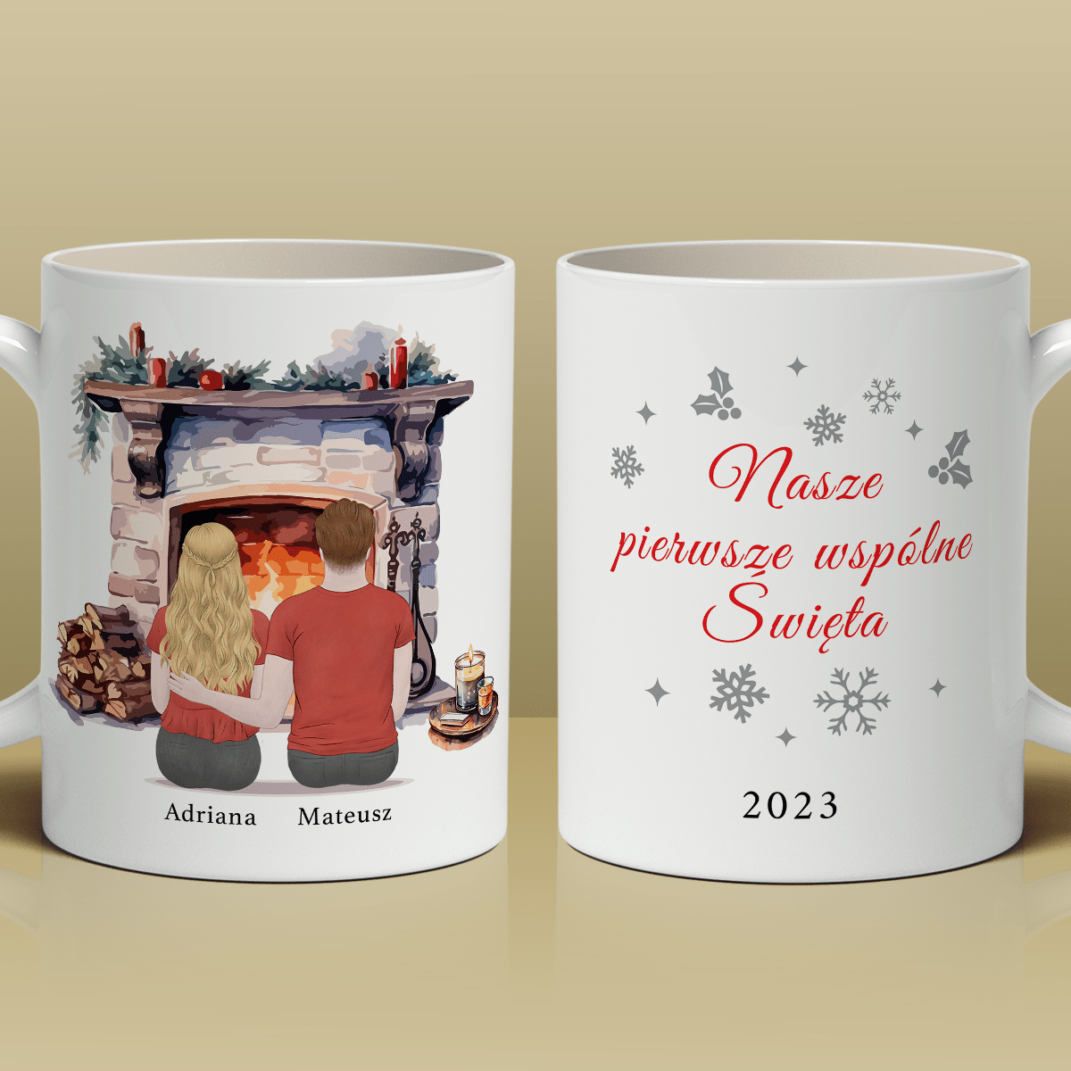 Pierwsze wspólne święta - 1x Kubek z nadrukiem, spersonalizowany prezent dla pary - Adamell.pl