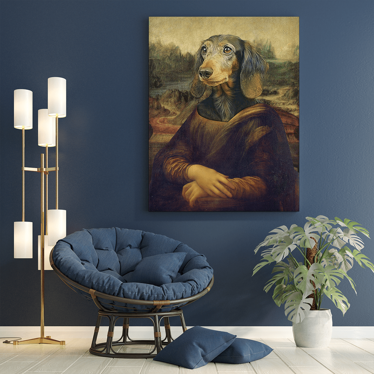 Pies Mona Lisa - druk na płótnie, spersonalizowany prezent dla właściciela psa - Adamell.pl