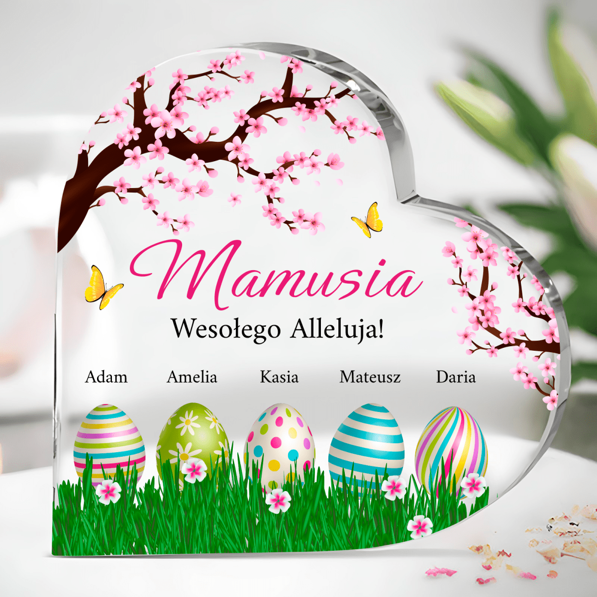 Pisanki z imionami dla mamy - Szklane serce, spersonalizowany prezent dla mamy - Adamell.pl