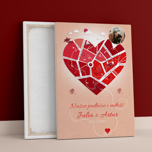 Podróże i miłość - druk na płótnie, spersonalizowany prezent dla pary - Adamell.pl