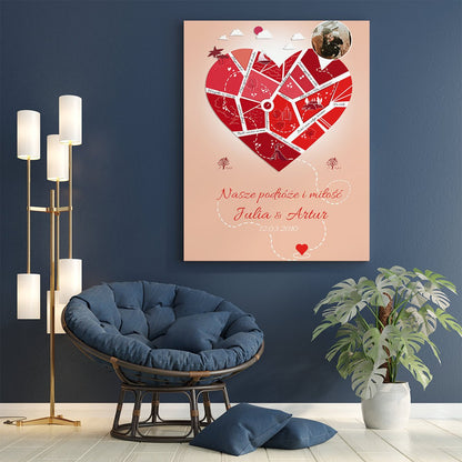 Podróże i miłość - druk na płótnie, spersonalizowany prezent dla pary - Adamell.pl