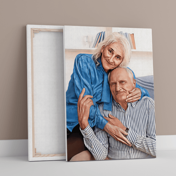 Portret babci i dziadka - druk na płótnie, spersonalizowany prezent dla dziadków - Adamell.pl