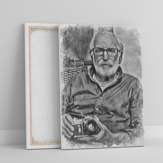 Portret dziadka szkic ołówkiem - druk na płótnie, spersonalizowany prezent dla dziadka - Adamell.pl