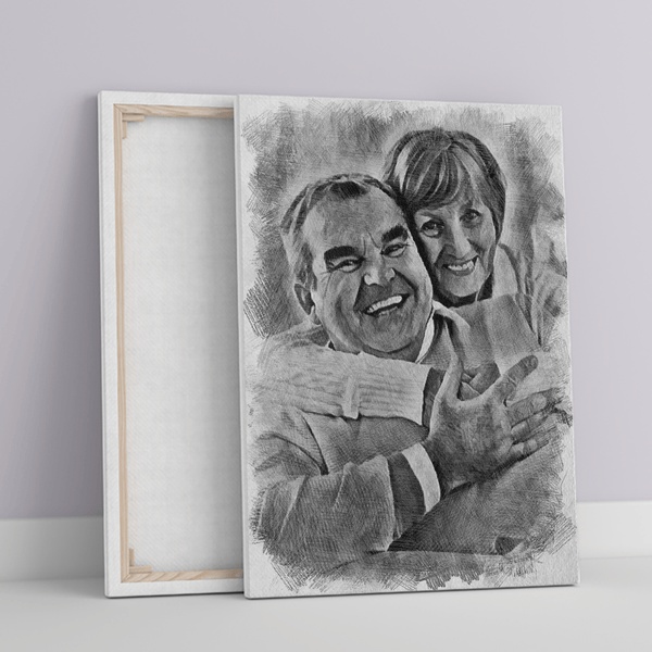 Portret dziadkowie szkic ołówkiem - druk na płótnie, spersonalizowany prezent dla dziadków - Adamell.pl