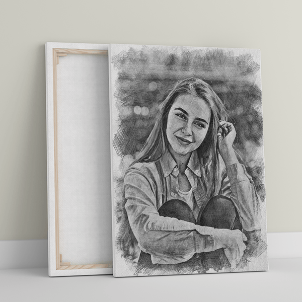 Portret kobiety szkic ołówkiem - druk na płótnie, spersonalizowany prezent dla kobiety - Adamell.pl