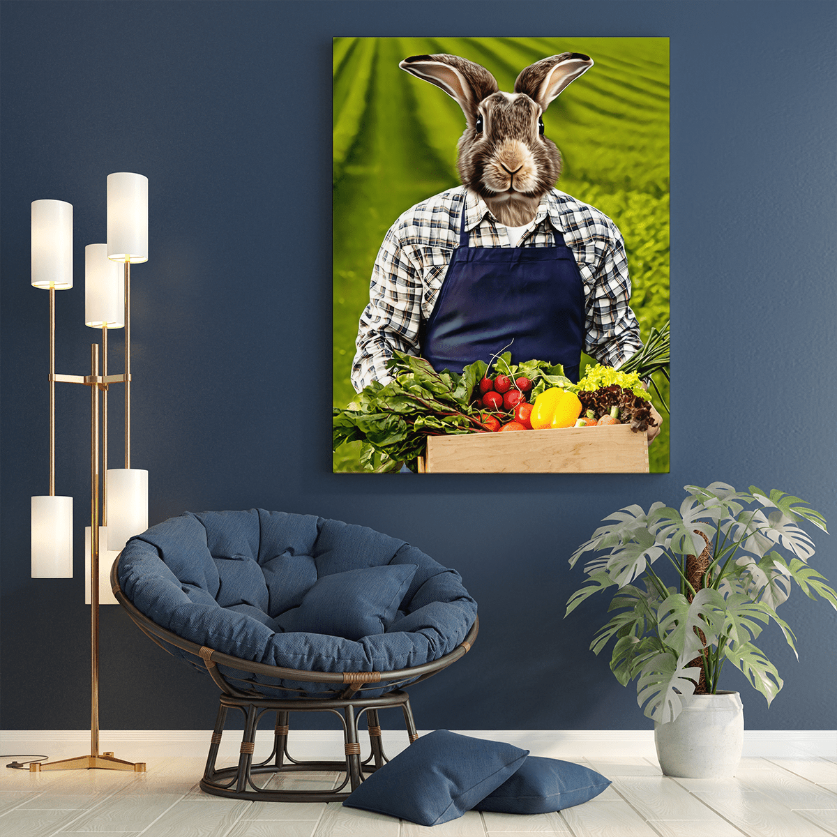 Portret królik farmer - druk na płótnie, spersonalizowany prezent - Adamell.pl