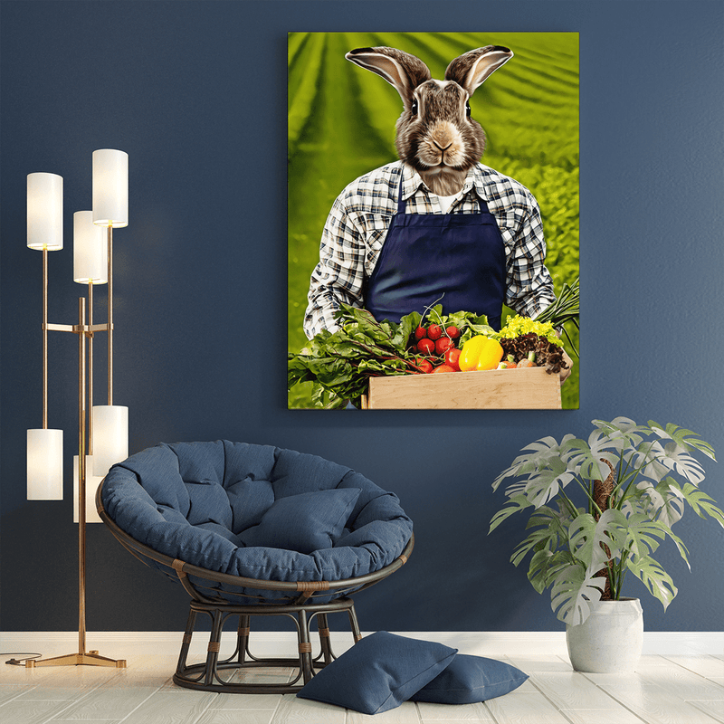 Portret królik farmer - druk na płótnie, spersonalizowany prezent - Adamell.pl
