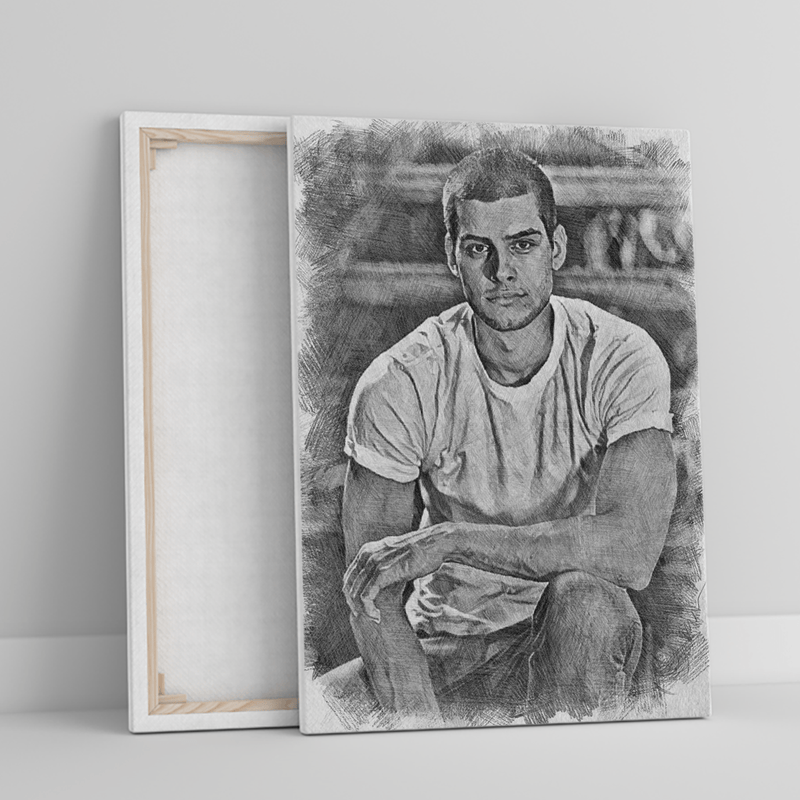 Portret mężczyzny ołówkiem - druk na płótnie, spersonalizowany prezent dla chłopaka - Adamell.pl
